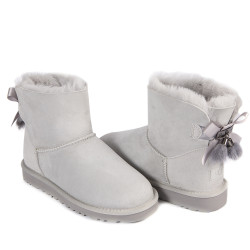 UGG Mini Bailey Bow Fur Brush Boot Grey Violet