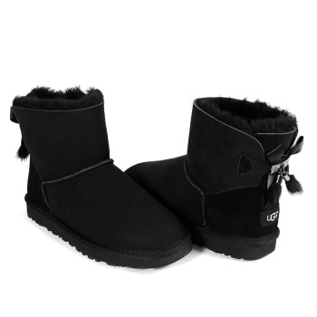 UGG Mini Bailey Bow Fur Brush Boot Black