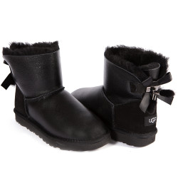 UGG Mini Bailey Bow Fur Brush Metallic Boot Black