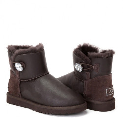 UGG Mini Bailey Button Bling Metallic Chocolate