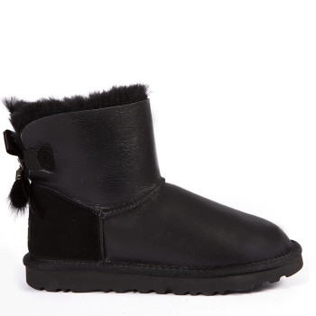 UGG Mini Bailey Bow Fur Brush Metallic Boot Black