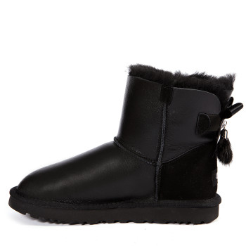 UGG Mini Bailey Bow Fur Brush Metallic Boot Black