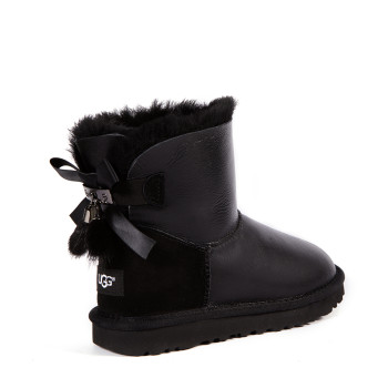 UGG Mini Bailey Bow Fur Brush Metallic Boot Black