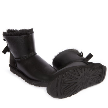UGG Mini Bailey Bow Fur Brush Metallic Boot Black