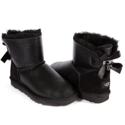 UGG Mini Bailey Bow Fur Brush Metallic Boot Black